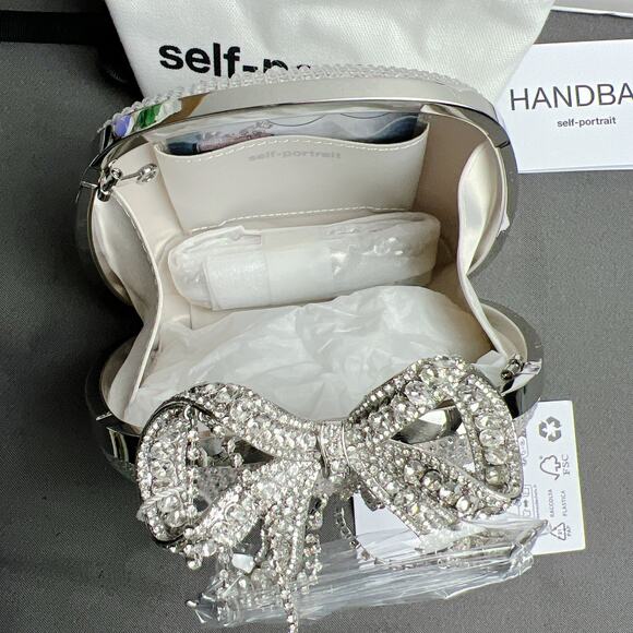 Self-Portrait Rhinestone Bow Clutch Bag NWT - Picture 6 of 10
